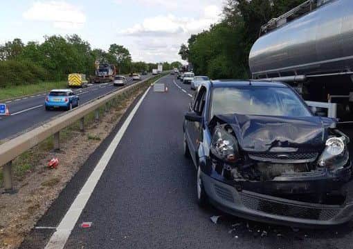 A crash on the A1 northbound. Photo: Cambridgeshire police