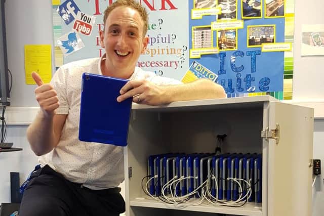 Mr Howlett with the iPad trolley