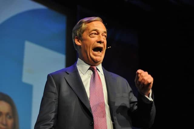 Nigel Farage at a Brexit Party rally in Peterborough