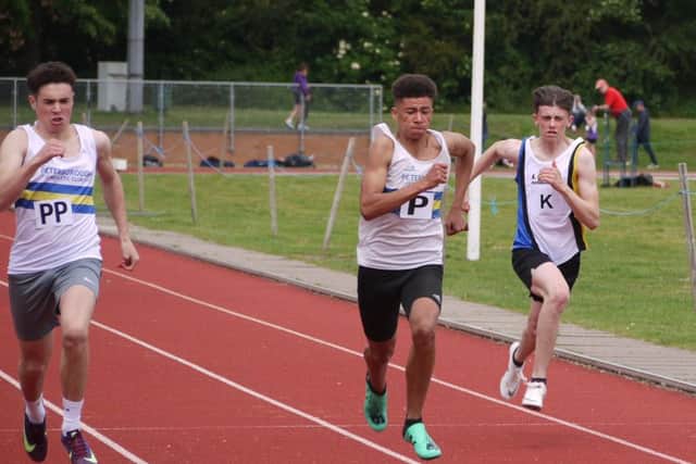 Bryce Tshabalala and Dylan Egbe in 100m action for PAC.