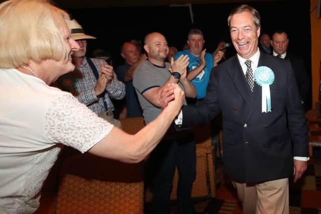 Brexit Party leader Nigel Farage during a Brexit Party rally at the Broadway Theatre in Peterborough ahead of the upcoming by-election. Picture: Danny Lawson/PA Wire