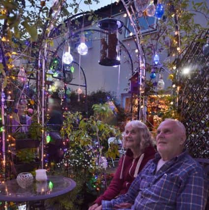 Andrea Connor's night garden at her home at Honeyhill, Paston. Rosemary Knight and Brendon Murray in the garden EMN-190206-232904009