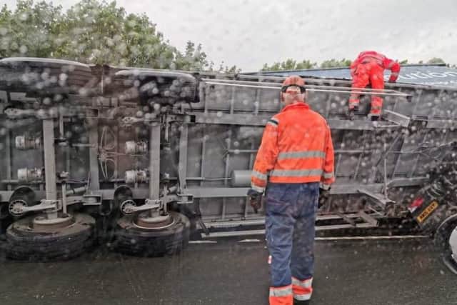 The overturned lorry. Pic: Rizwan Alam