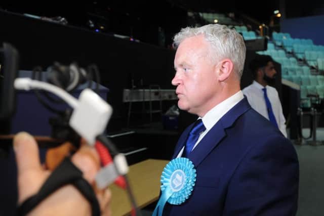 Mike Greene being interviewed after his defeat