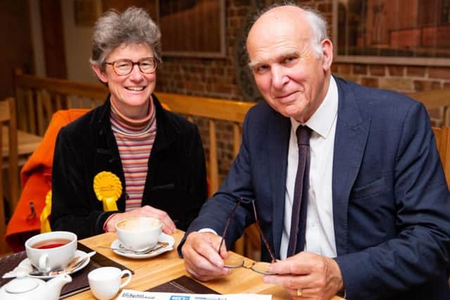 Beki Sellick with outgoing Liberal Democrat leader Vince Cable. Photo: Terry Harris