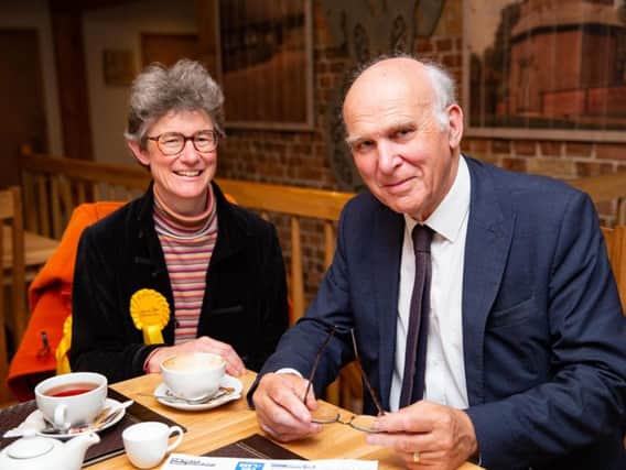 Beki Sellick with outgoing Liberal Democrat leader Vince Cable. Photo: Terry Harris