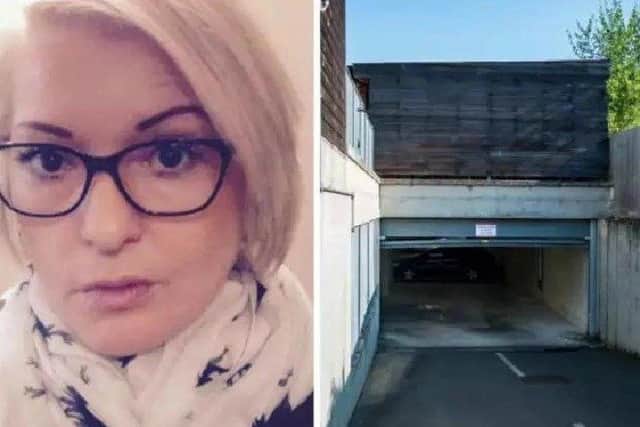 Social worker Heidi Chalkley, 40, was heading on a night out when she grabbed hold of the rising door and was lifted off the ground. Picture: SWNS
