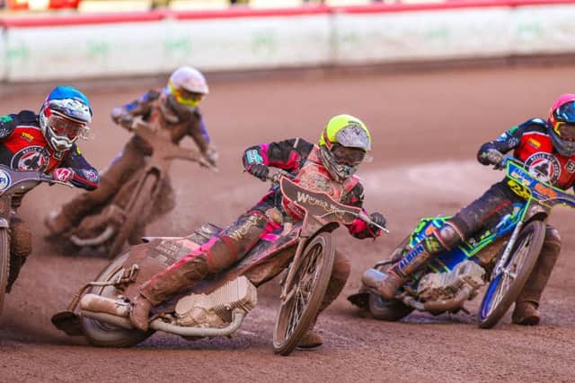 Bradley Wilson Dean (centre) riding for Panthers at Belle Vue. Photo: Taylor Lanning.
