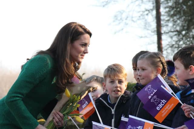 HRH The Duchess of Cambridge meeting schoolchildren on a previous visit to an EACH hospice