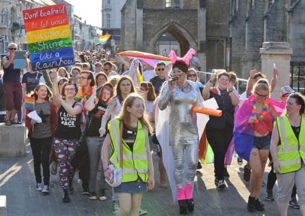 Last year's Peterborough  Pride March through the City Centre. EMN-180607-085202009