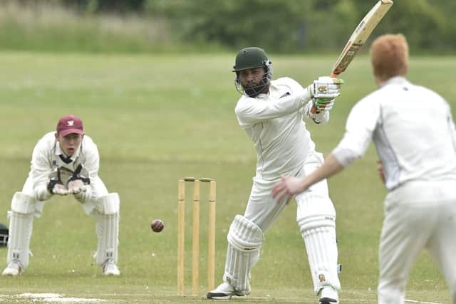 Saqab Ali on his way to 126 for Hampton against Burghley Park. Photo: David Lowndes.