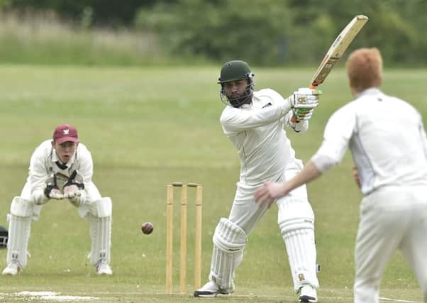 Saqab Ali on his way to 126 for Hampton against Burghley Park. Photo: David Lowndes.