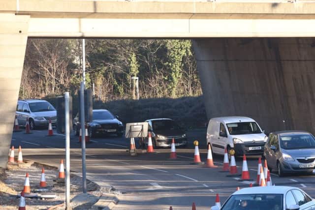 Traffic at Rhubarb Bridge during the current roadworks