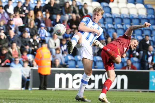 Frankie Kent (left) in action for Colchester.