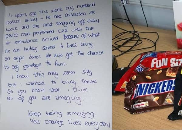 The letter and chocolates and sweets given to police. Photo: Cambridgeshire police