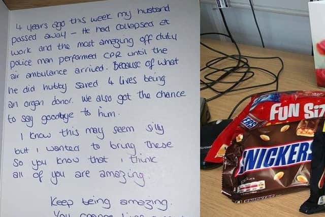The letter and chocolates and sweets given to police. Photo: Cambridgeshire police
