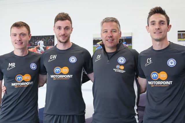 Members of the Posh management tea, from left, Matt Rogers, Gary Wakefield, Darren Ferguson and Craig Smith. Photo: Joe Dent/theposh.com.