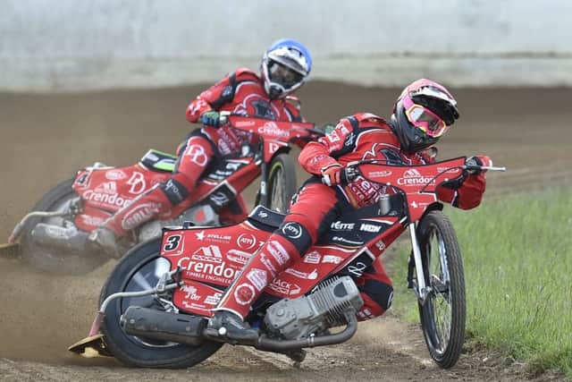 Scott Nicholls of Panthers in Heat Five against Swindon. Photo: David Lowndes.