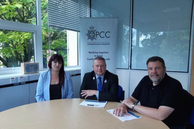 IMHT service manager Sharon Johnson, Police and Crime Commissioner Jason Ablewhite and IMHT lead Gareth Hughes