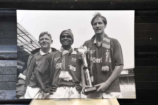 1992: Posh took advantage of cash-strapped neighbours Northampton to sign Bobby Barnes (centre) and Tony Adcock (right) who were instrumental in securing promotion to Division One months later.