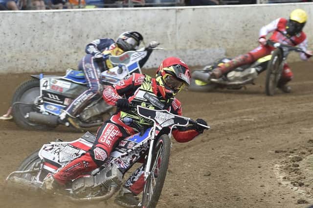 Panthers rider Aaron Summers in action for Berwick in the Championship Fours at the East of England Arena. Photo: David Lowndes.
