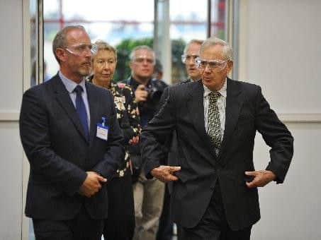 The Duke of Gloucester with Peter Brotherhood general manager Greg Harding.