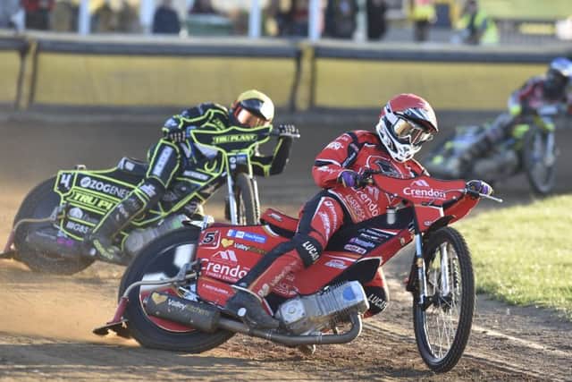 Panthers top scorer Rohan Tungate leads the way in heat seven against Ipswich. Photo: David Lowndes.