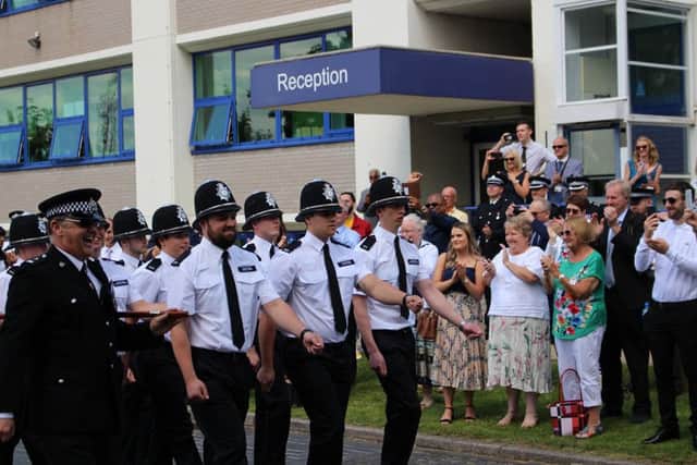 The new recruits at Cambridgeshire police marching
