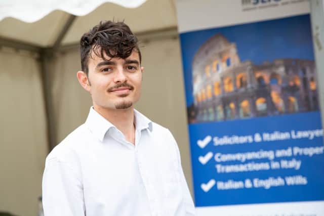Andrea Di' Ceglie of Itia Solicitors traveled from Italy to set up a stall at the italian festival,City Centre, Peterborough07/07/2019. Picture by Terry Harris / Peterborough Telegraph. THA