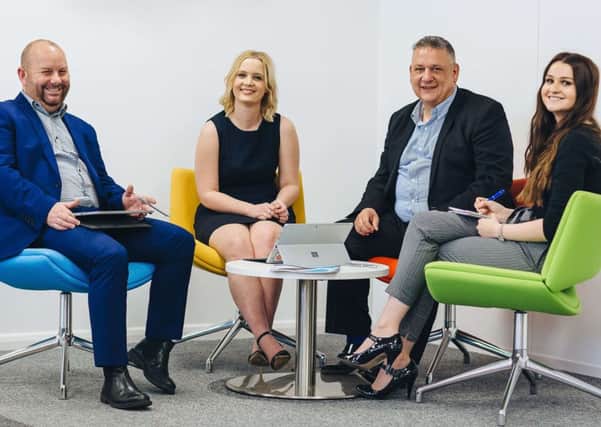 From left, James Royle, IT sales consultant, Rachel Jakings, channel partner nanager, Danny Gill, Farrah Twigg, sales administrator.