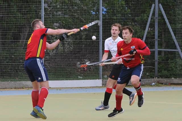 Action from a City of Peterborough hockey match at Bretton Gate.