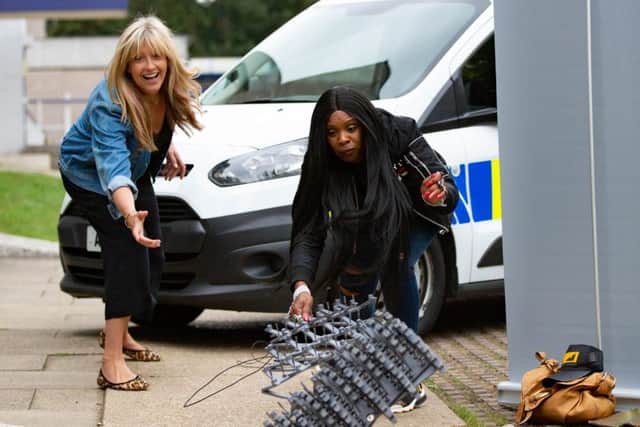 Penny Lancaster and Sandi Bogle visit Cambs Police HQ for their Recruitment Day,
Police HQ, Huntingdon
Saturday 13 July 2019.
Picture by Terry Harris. THA