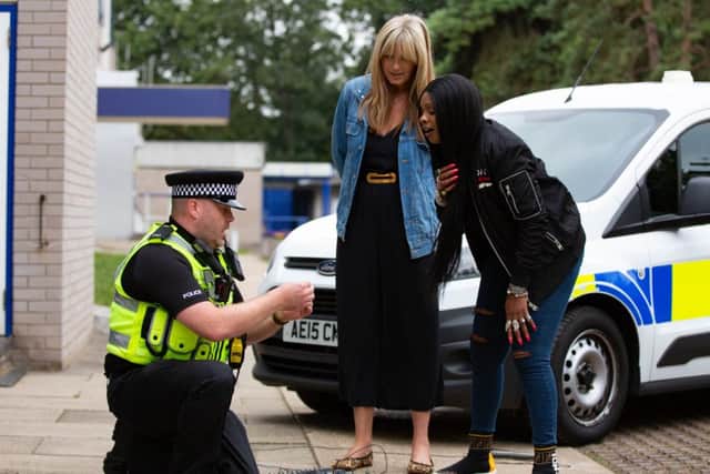 Penny Lancaster and Sandi Bogle visit Cambs Police HQ for their Recruitment Day,
Police HQ, Huntingdon
Saturday 13 July 2019.
Picture by Terry Harris. THA