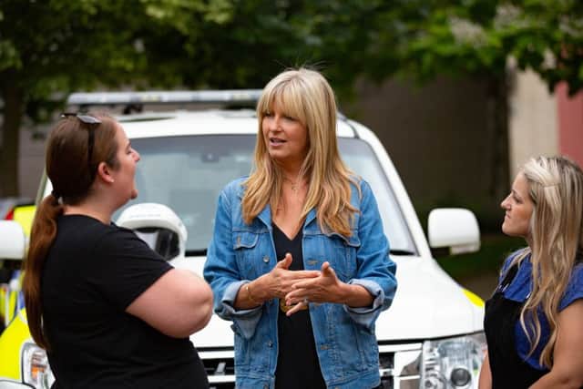 Penny Lancaster and Sandi Bogle visit Cambs Police HQ for their Recruitment Day,
Police HQ, Huntingdon
Saturday 13 July 2019.
Picture by Terry Harris. THA
