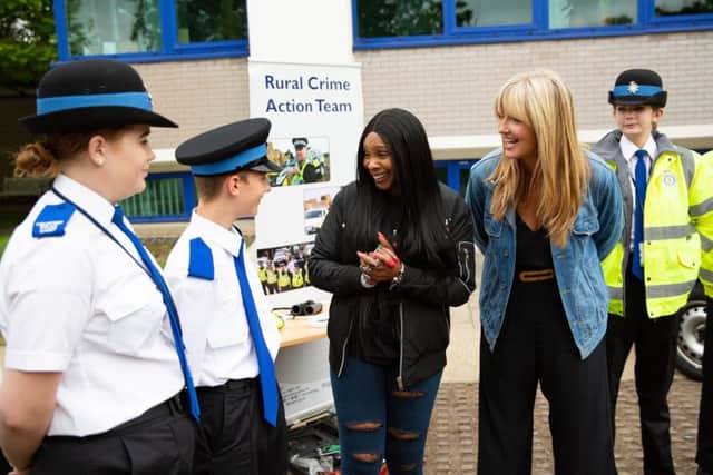 Penny Lancaster and Sandi Bogle visit Cambs Police HQ for their Recruitment Day,
Police HQ, Huntingdon
Saturday 13 July 2019. 
Picture by Terry Harris. THA