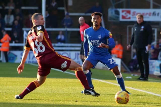 Tyler Denton in acvtion for Posh last season.