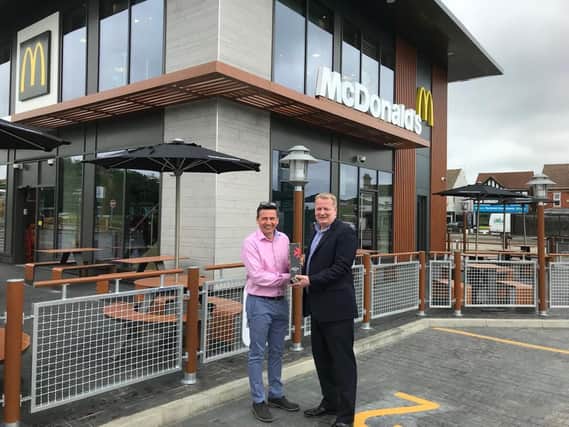 Matthew Jarrett and McDonald's director of franchising Jason Hall at the opening of the new restaurant at Morrisons in Peterborough, at the Brotherhood Retail Park.