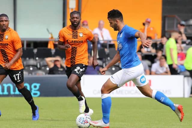 Serhat Tasdemir scores for Posh at Barnet. Photo: Joe Dent/thjeposh.com.