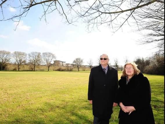 Peterborough City Council leader Cllr John Holdich, and cabinet member for the university Cllr Lynne Ayres, at the Embankment site for the new University of Peterborough campus