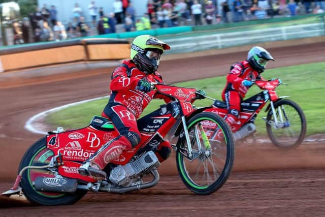 Panthers duo Charles Wright (closest) and Scott Nicholls (furthest) in action at Wolverhampton. Photo: Jeff Davies.