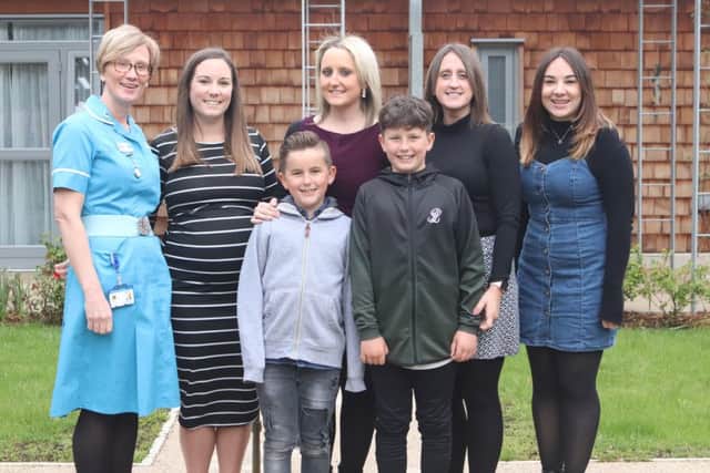 Holli Posnett with friends and family at Sue Ryder Thorpe Hall Hospice