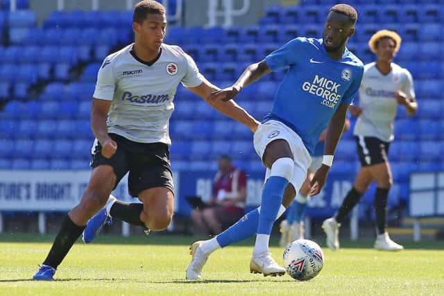 Mo Eisa in action for Posh at Reading.  Photo: Joe Dent/theposh.com.