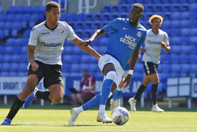 Posh striker Mo Eisa in action at Reading. Photo: Joe Dent/theposh.com.