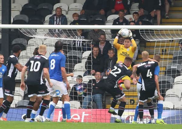 Goalkeeper Christy Pum in action for Posh at Grimsby. Photo: Joe Dent/theposh.com.