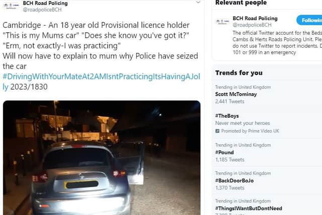 A tweet from the BCH Road Policing account