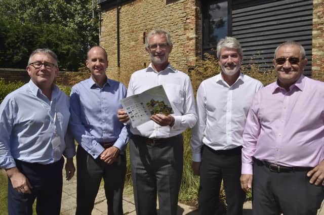 The launch event at O and H Hampton. Cllr Peter Hiller, Richard Astle from Natural Cambridgeshire, Roger Tallowin, general manager at O and H, Matthew Bradbury, CEO of Nene Park Trust, and Cllr Marco Cereste. EMN-190730-101902009