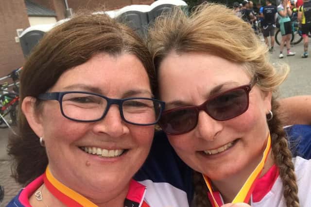 Jacqui Parker and Kay Starbuck-Chapman cycled 60 miles to raise money as tribute to Jacquis sister-in-law
