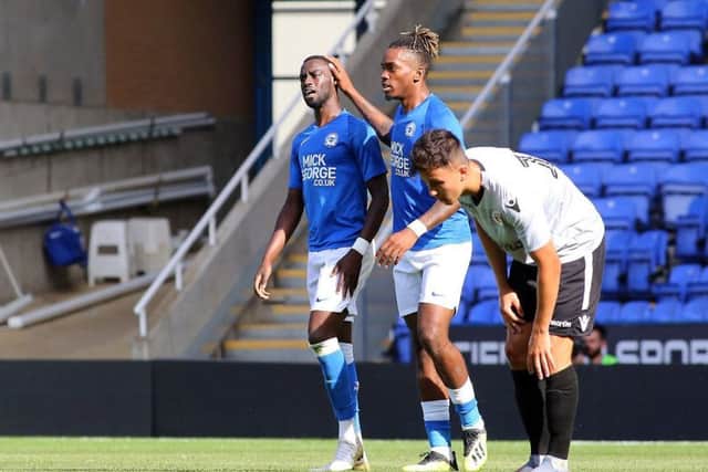 Mo Eisa (left) with strike partner Ivan Toney.