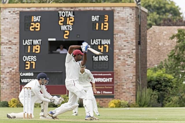 Saranga Rajaguru during his innings of 145 for March Town against Foxton. Photo: Pat Ringham.
