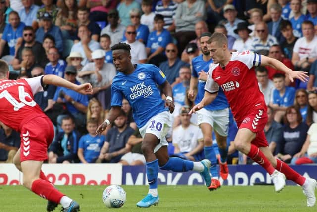 Siriki Dembele in action for Posh against Fleetwood. Photo: Joe Dent/theposh.com.